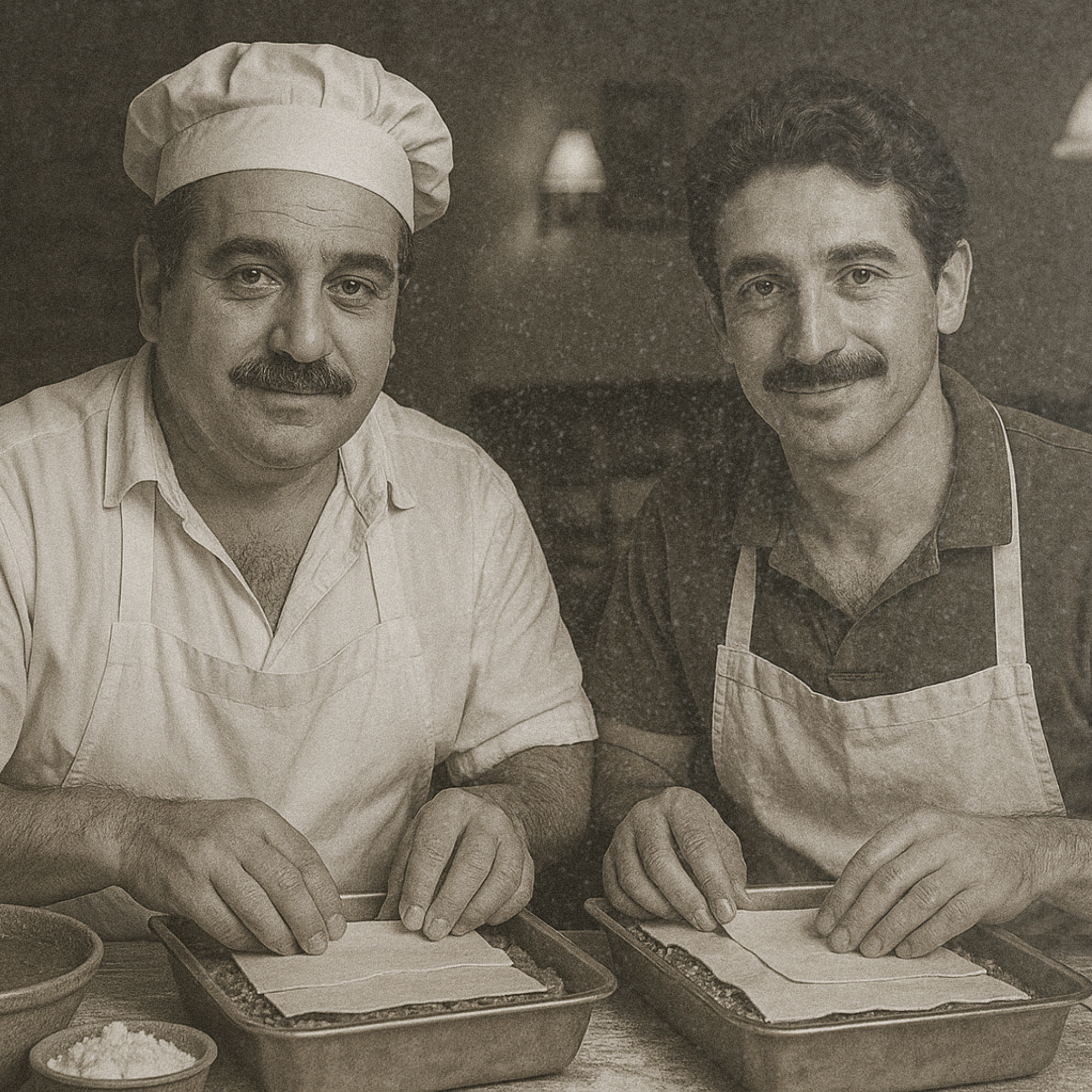 Historische Aufnahme der Giacobbe-Familie bei der Pastaherstellung